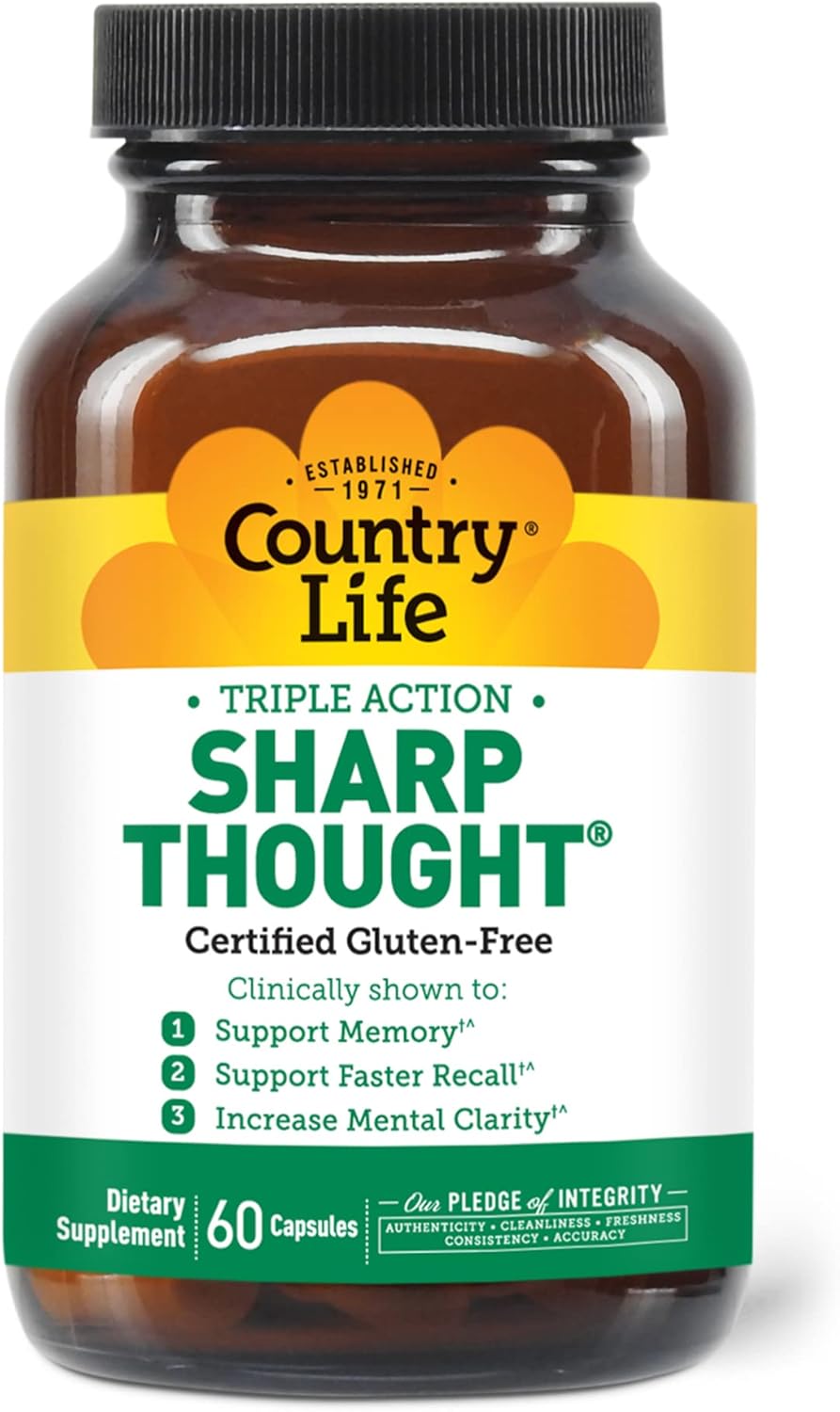 Country Life Sharp Thought - Memory & Cognitive Support Supplement with Phosphatidylserine + DHA, 60 Capsules - görsel 1