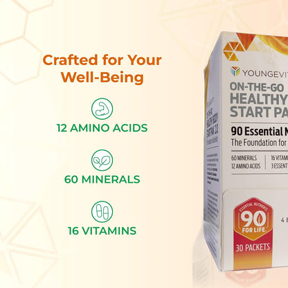 Youngevity On-The-Go Healthy Body Start Pack 2.0 - Complete Multivitamin, Mineral, EFA & Amino Acid Supplement (30-Day Supply) with 91 Essential Nutrients