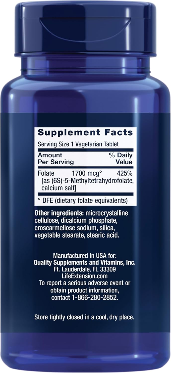 Life Extension Optimised Folate – L-Methylfolate – Heart & Brain Support, Healthy Homocysteine Levels – 1700 mcg DFE, 100 Vegetarian Tablets - görsel 2