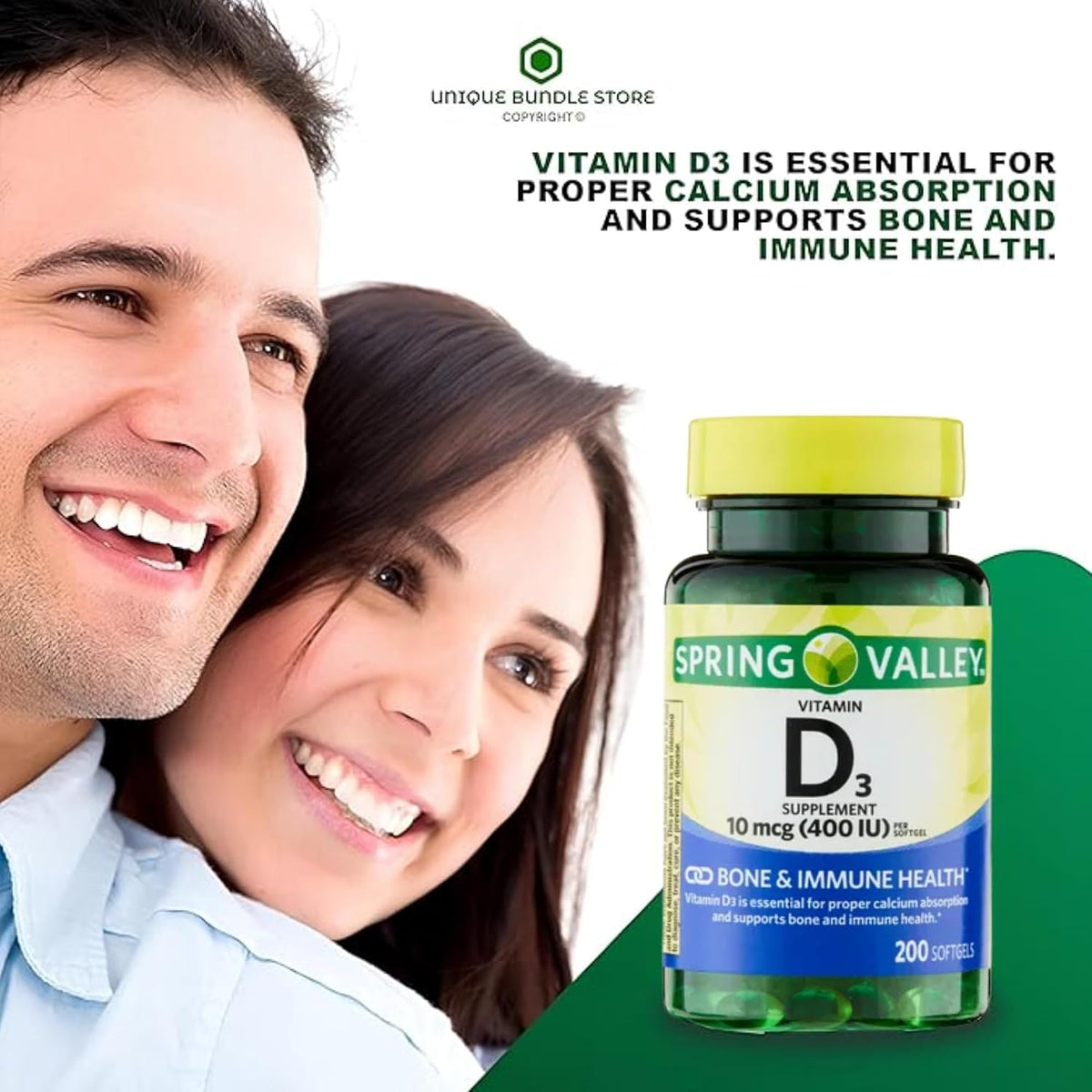 Vitamin D3 10 µg (400 IU), 200 Softgels – Food Supplement - görsel 2