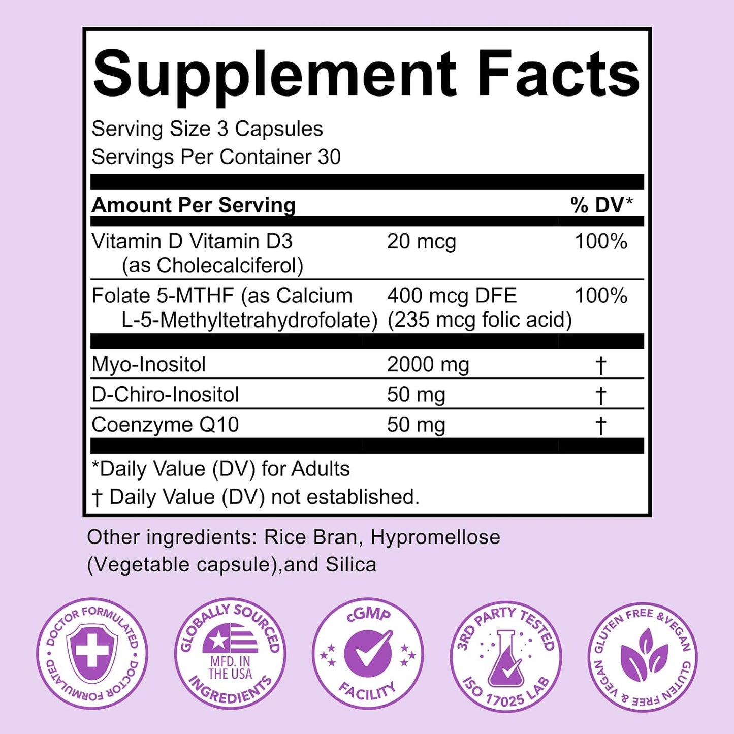 Premom Inositol Plus – 2,000mg Myo-Inositol & 50mg D-Chiro Inositol, 40:1 Ratio, with CoQ10, Methylfolate & Vitamin D3, for Hormonal Balance & Ovarian Support, 90 Veggie Capsules - görsel 3