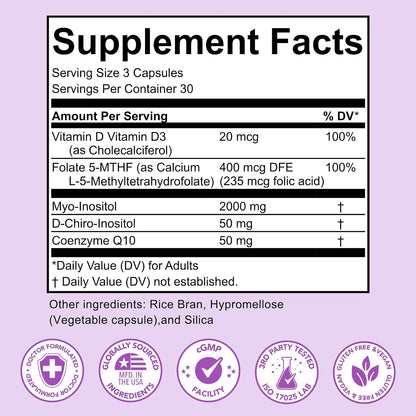 Premom Inositol Plus – 2,000mg Myo-Inositol & 50mg D-Chiro Inositol, 40:1 Ratio, with CoQ10, Methylfolate & Vitamin D3, for Hormonal Balance & Ovarian Support, 90 Veggie Capsules