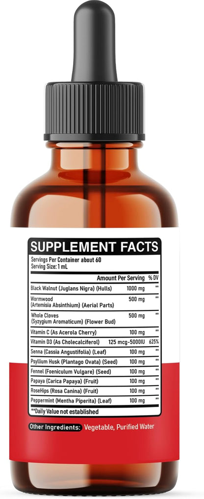 DEDICAD 11in1 Black Walnut Wormwood Cloves Liquid Drops - Strawberry Flavour, 60 ml (60 Days)