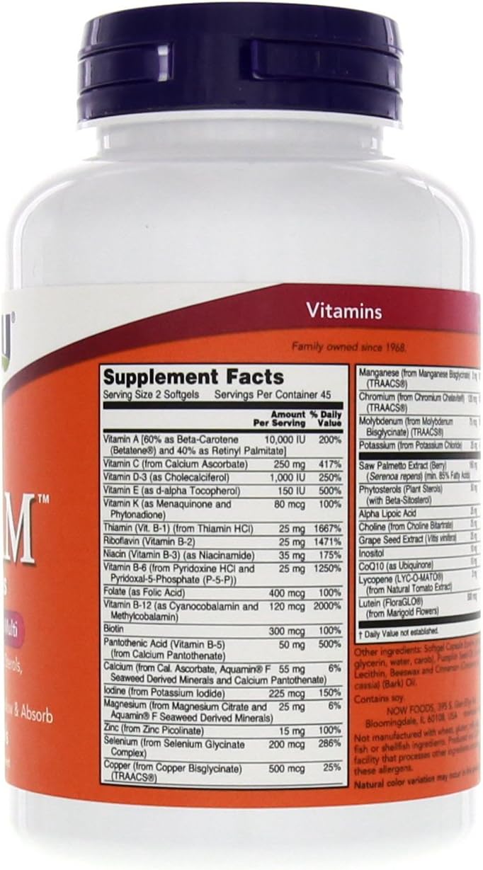 NOW Foods Adam Men's Multivitamin 90 Softgels (Pack of 2) - görsel 9