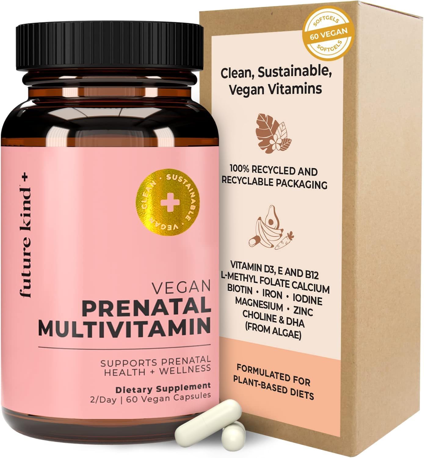 Future Kind Prenatal Vitamin - Pregnancy, Lactation, and Wellness Support with DHA & L-Methylfolate (60 Capsules) - görsel 1