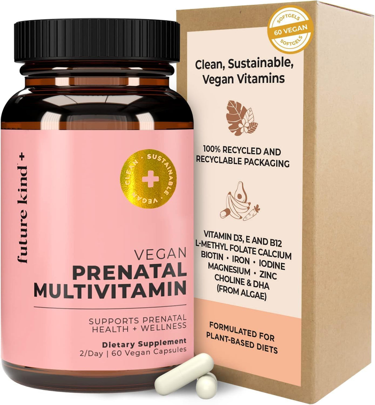 Future Kind Prenatal Vitamin - Pregnancy, Lactation, and Wellness Support with DHA & L-Methylfolate (60 Capsules) - görsel 1