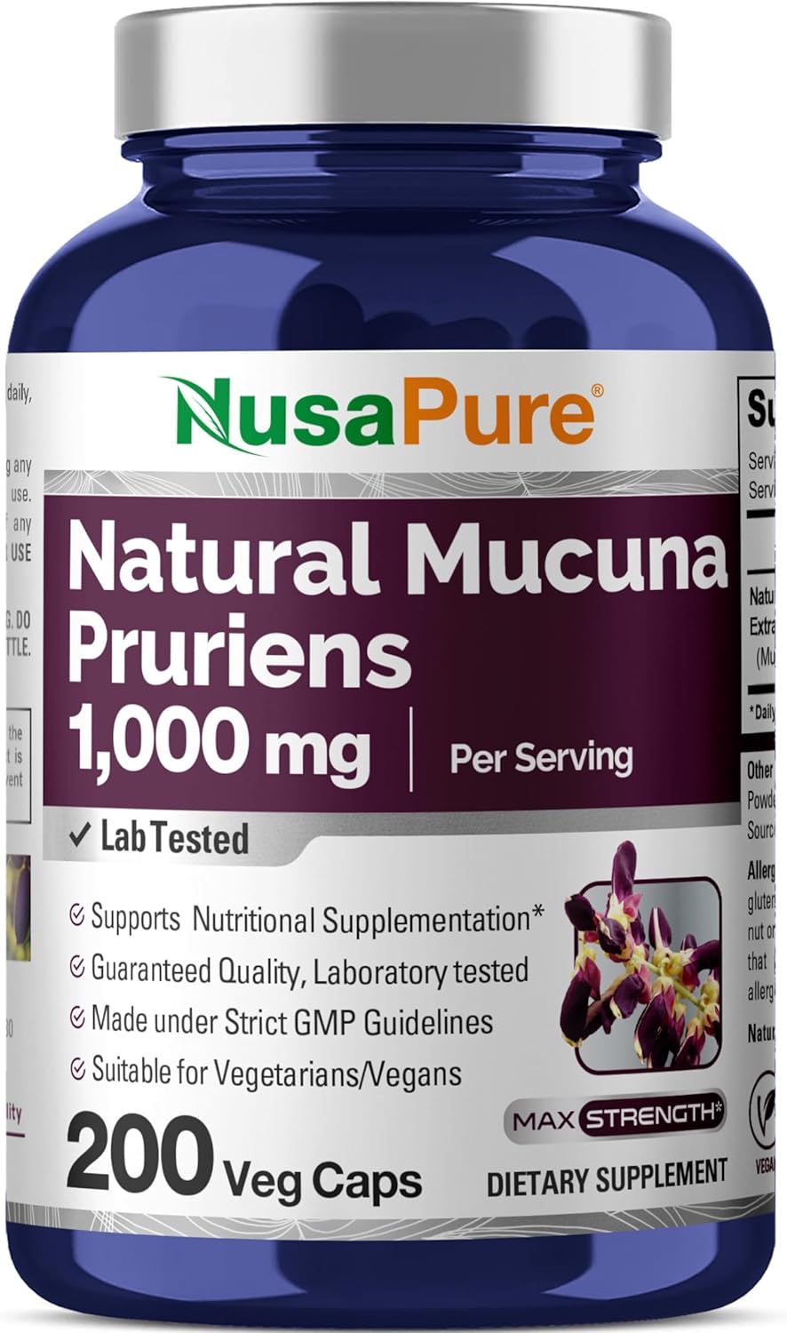 Mucuna Pruriens 1000mg 200 Veggie Caps (Non-GMO, 100% Vegetarian, Vegan) - görsel 1