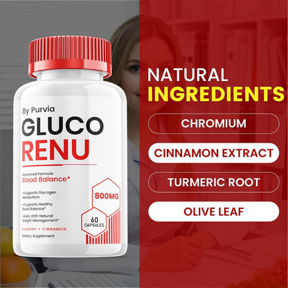 Gluco Renu - Advanced Formula Supplement, High Strength Capsules for Overall Wellbeing Support (60 Capsules)