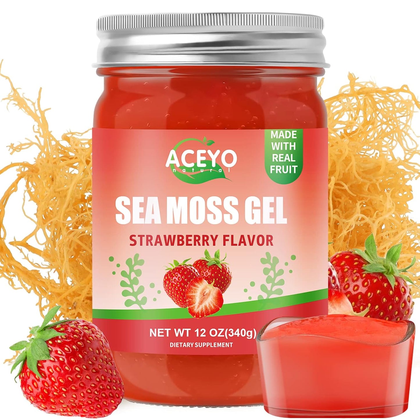 ACEYO Irish Sea Moss Gel – Raw Vegan Strawberry Flavour (340 g) - görsel 1