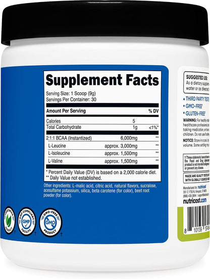 Nutricost BCAA Powder 2:1:1 (Peach Pear, 30 Servings) – Branched Chain Amino Acids