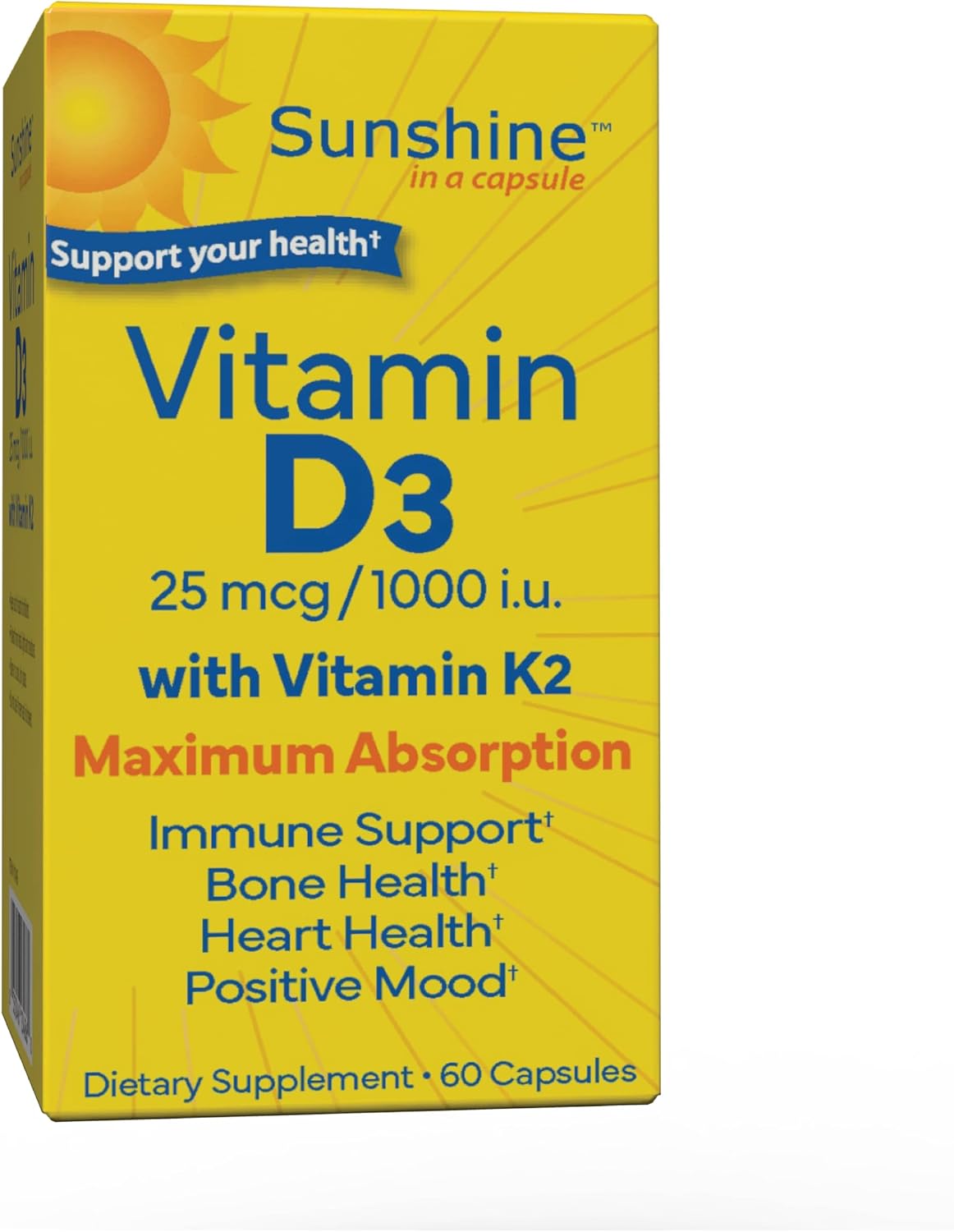 Sunshine Vitamin D3 25 mcg (1000 IU) with Vitamin K2 - görsel 1