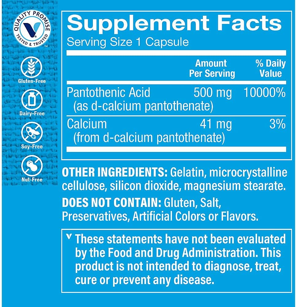 Pantothenic Acid 500mg Vitamin B5 – Energy Metabolism & Skin Health – 100 Capsules - görsel 2