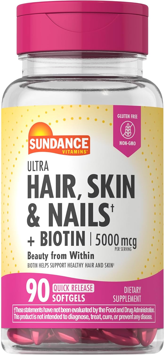 Sundance Hair, Skin & Nails Complex - 90 Softgels - Biotin 5000mcg - Non-GMO & Gluten-free - görsel 1
