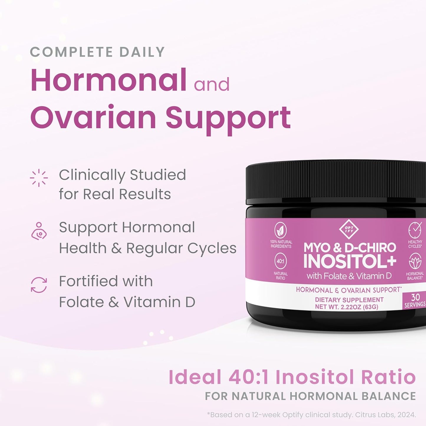Optify Myo-Inositol & D-Chiro Inositol Powder - 40:1 Ratio with Folate & Vitamin D for Hormonal Balance (63g) - görsel 2
