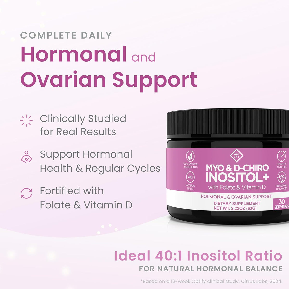 Optify Myo-Inositol & D-Chiro Inositol Powder - 40:1 Ratio with Folate & Vitamin D for Hormonal Balance (63g) - görsel 2