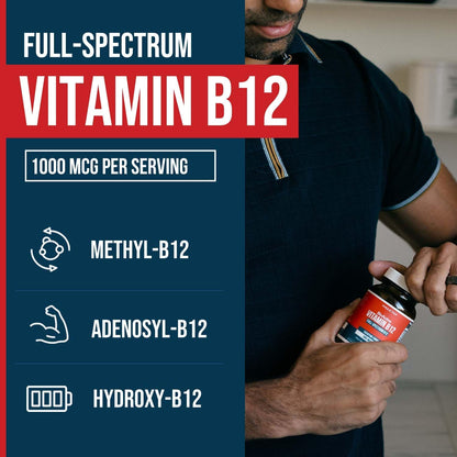 BioActive Vitamin B12 1000 mcg – Full Spectrum with 3 Coenzyme Forms plus Methylfolate – Vegan, Non-GMO (60 Servings)