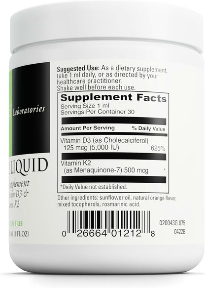 DAVINCI Labs D3/K2 Liquid - Liquid Vitamin D and Vitamin K Food Supplement for Bone Health, Heart Support and Calcium Absorption - 30ml (30 Servings)