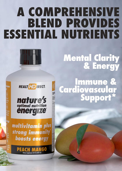 HEALTH DIRECT Nature's Optimal Nutrition Energise Liquid Multivitamin Superfood – Peach Mango, 30 Servings