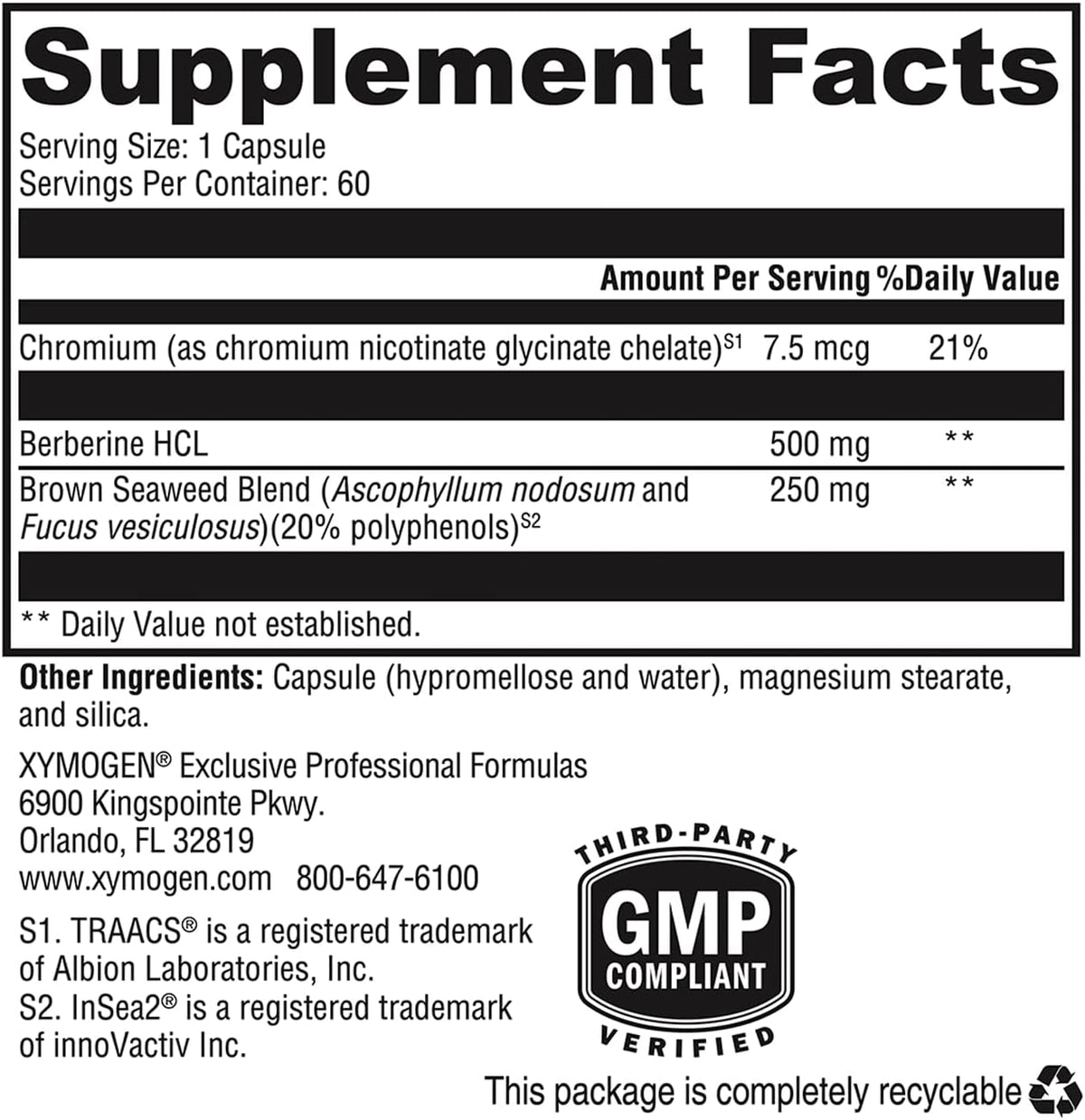 XYMOGEN Berberine with InSea2 - Cellular Metabolic & Immune Support - 60 Capsules - görsel 7