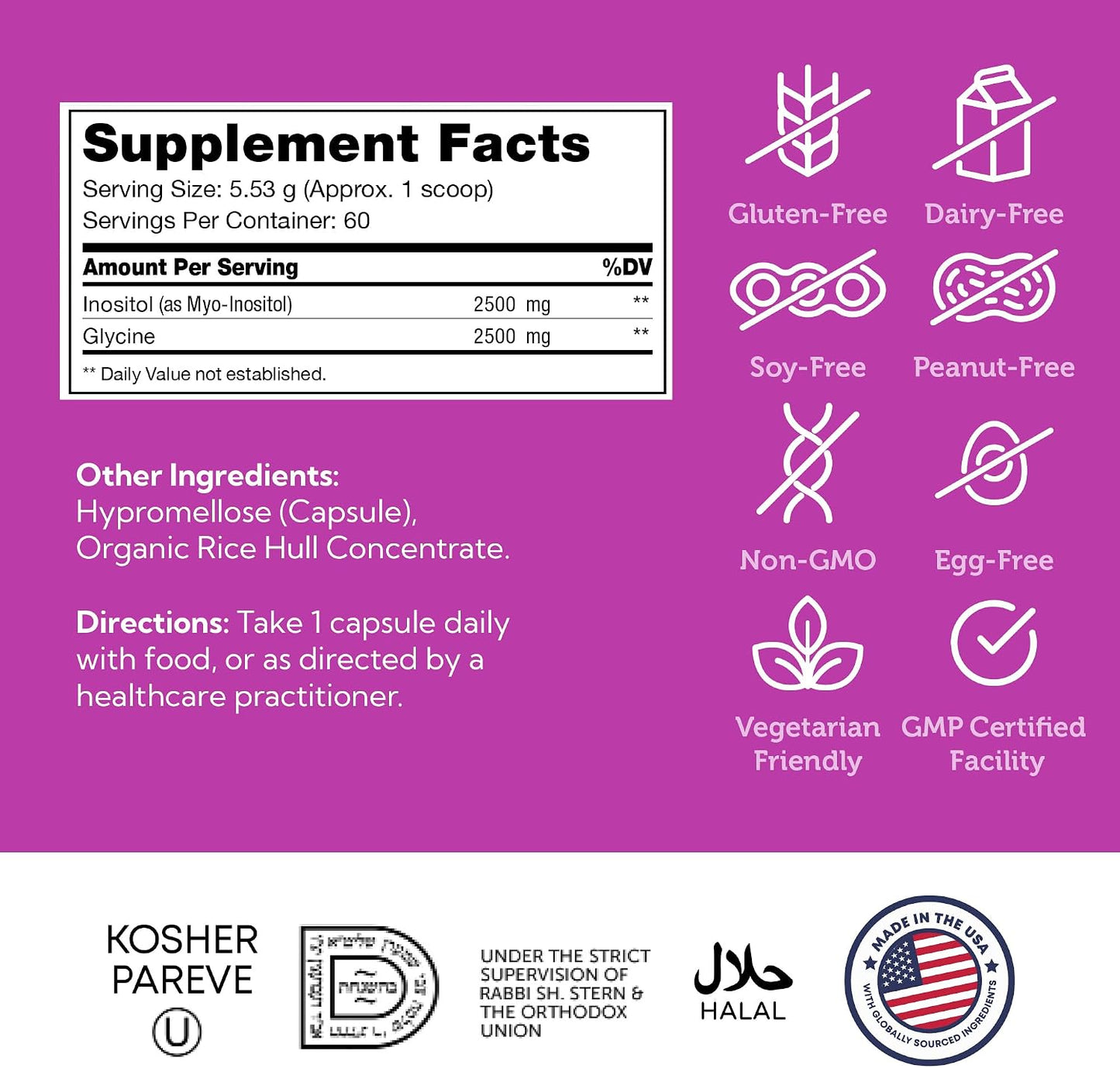Zahler Inositol Supplement Capsules 1000mg - Mood & Nervous System Support Supplements for Women - Hormone Health & Ovarian Support - Kosher, Gluten-free, Dairy-free - 120 Count - görsel 2