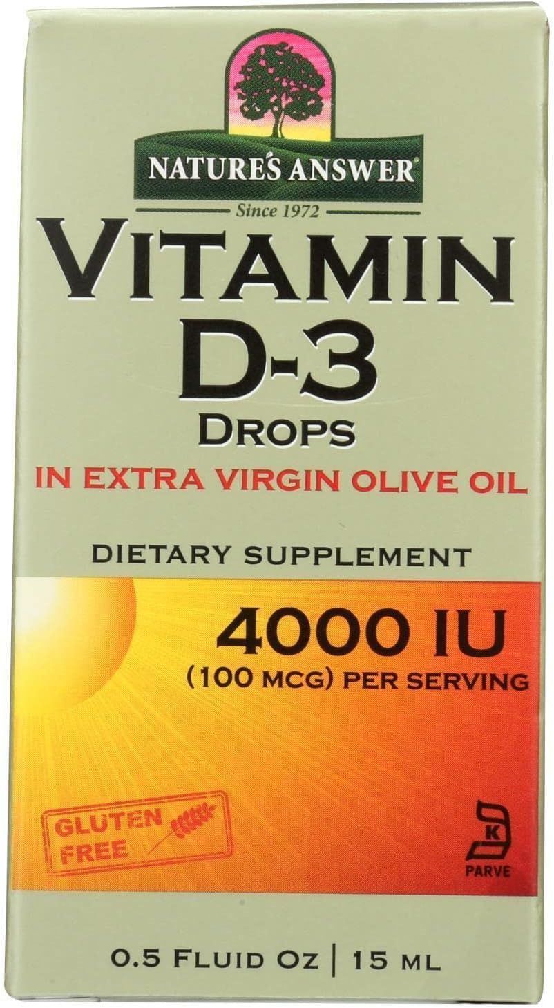 Nature's Answer Vitamin D-3 Drops | Blended with Extra Virgin Gold Olive Oil | Rapidly Absorbed | No Fillers, Soy, Yeast, Sugar, Milk or Preservatives (0.5 oz) - görsel 1