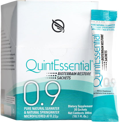 Quicksilver Scientific Quintessential 0.9 Sachets – Isotonic Mineral Hydration Supplement with Sea Water Minerals and Alpine Spring Water (30 Sachets)