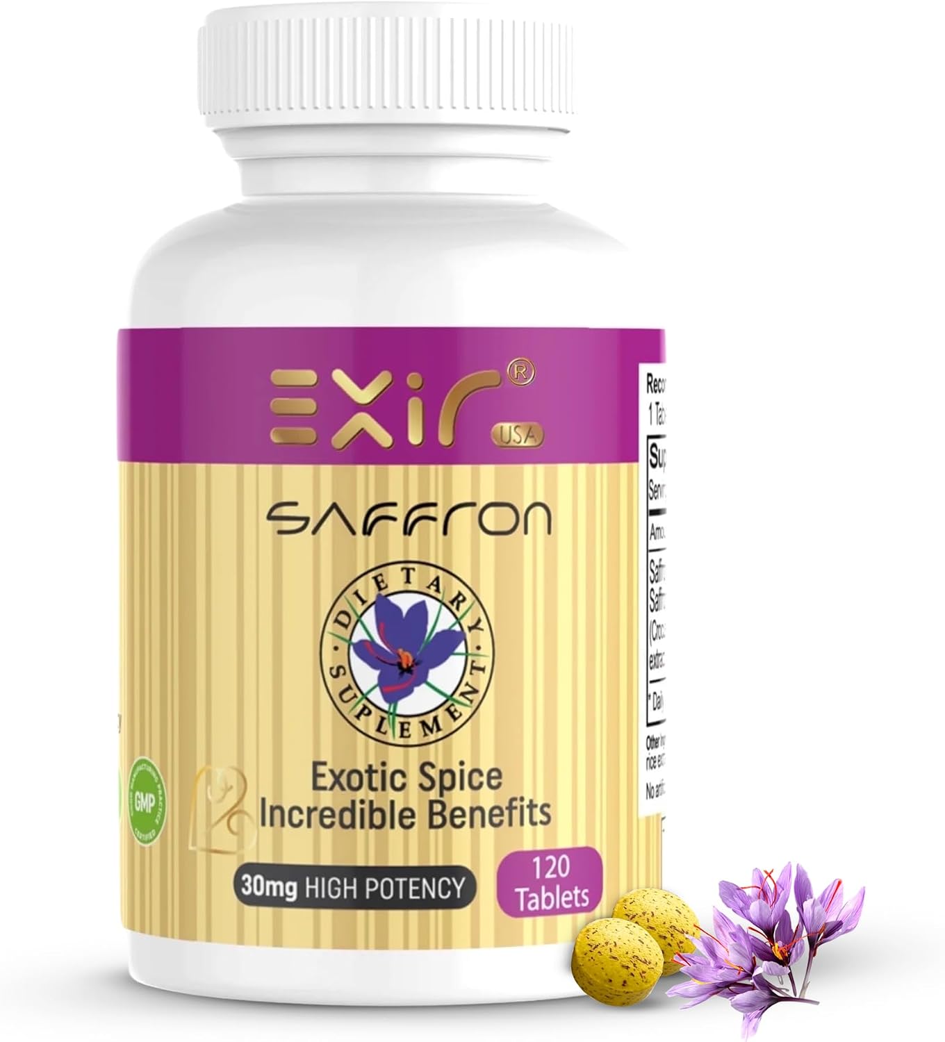 EXIR Saffron Supplement – Eye, Mood, Heart & Stress Support, 120 Tablets – High Potency 30mg Saffron with Safranal - görsel 1
