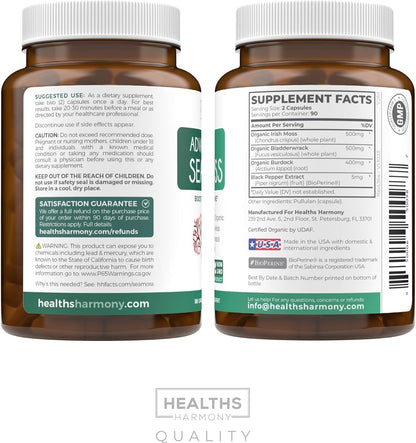 Organic Irish Sea Moss Capsules with Bladderwrack, Burdock Root & Black Pepper Extract