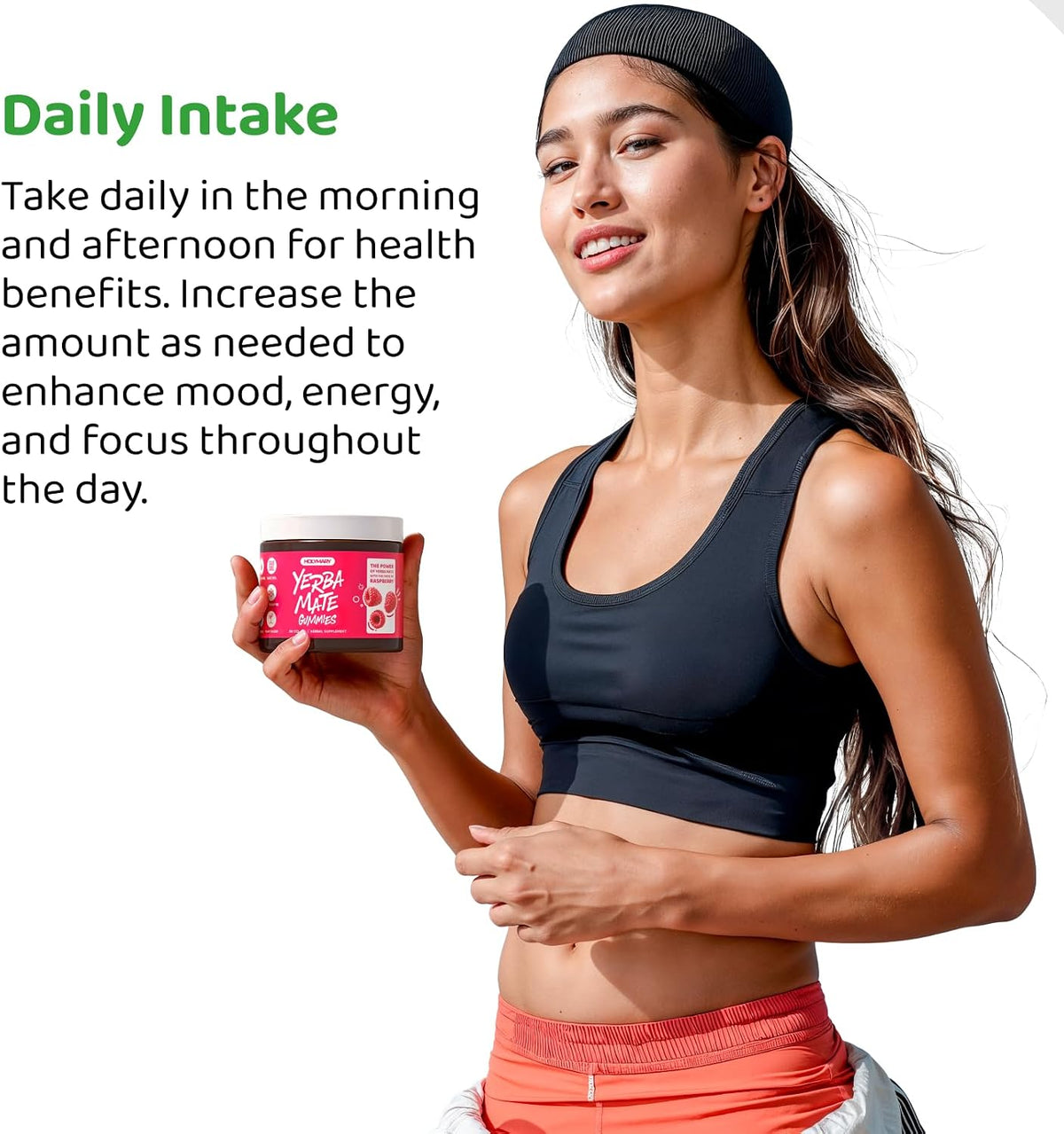 HOLYMARY Yerba Mate Gummies, Raspberry Flavour - Energy, Focus, Power - Vegan, Non-GMO, Natural Ingredients, Gluten-free, 50 Gummies - görsel 4