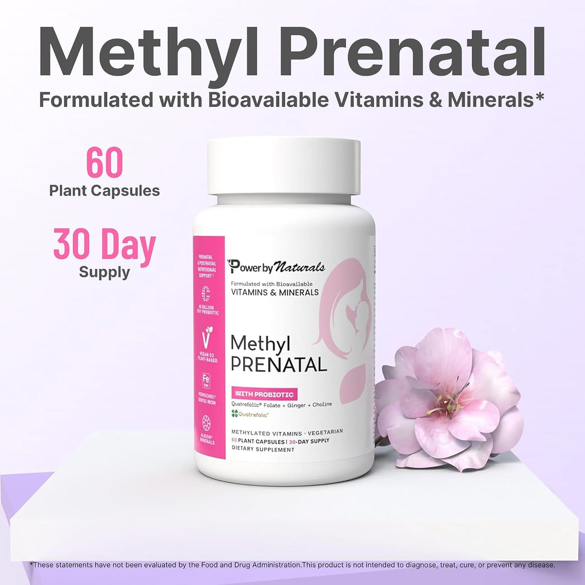 Power By Naturals Methyl Prenatal with Probiotics – Vegan Prenatal Vitamins with Iron, Methyl Folate & B12 – 60 Capsules - görsel 10