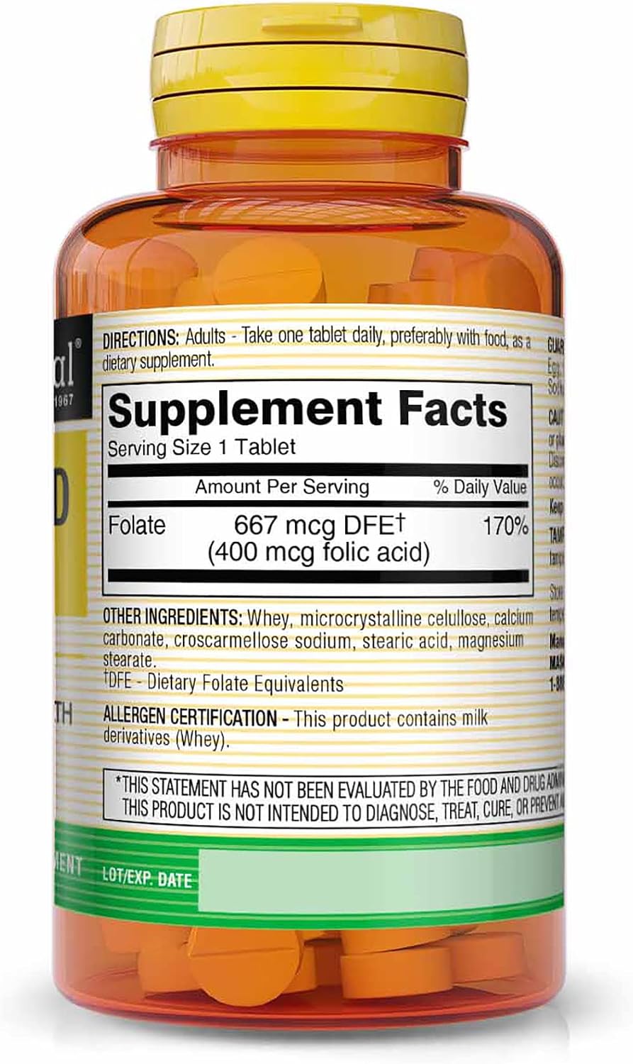 MASON NATURAL Folic Acid 400 mcg – 100 Tablets (Pack of 3) - görsel 2