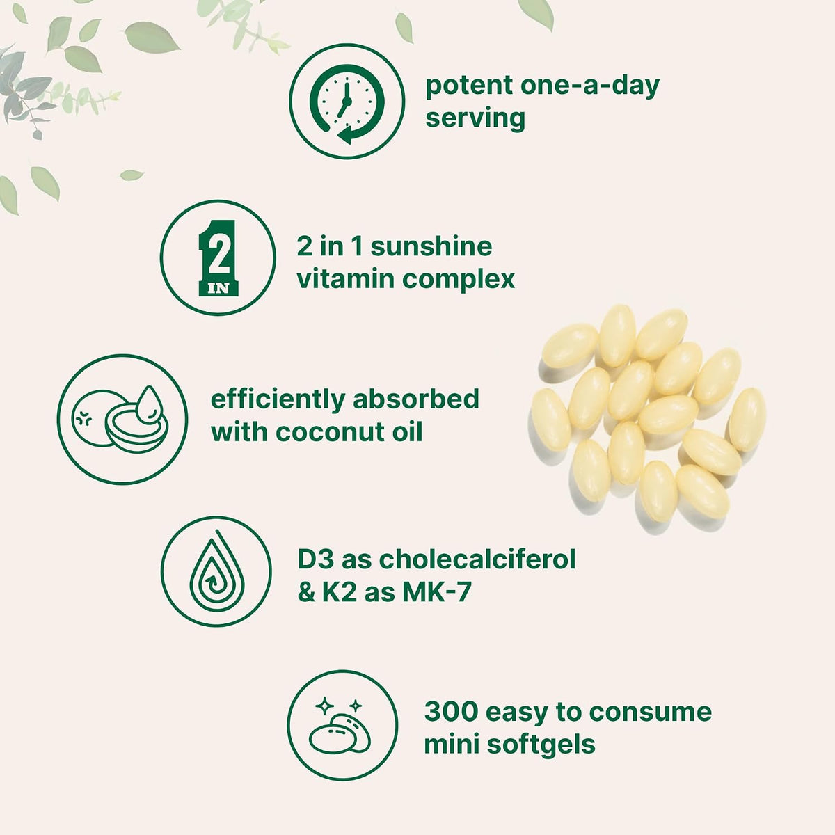 Micro Ingredients Vitamin D3 5,000 IU + K2 MK-7 100 mcg, 300 Softgels | Virgin Coconut Oil | 2-in-1 Support | Easy to Swallow, Non-GMO - görsel 4