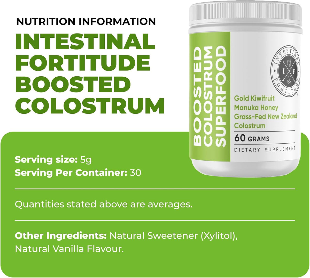 Intestinal Fortitude Boosted Colostrum Superfood Food Supplement - Grass-Fed New Zealand Bovine Colostrum, Gold Kiwifruit, Manuka Honey, 150g - görsel 3