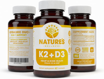 Vitamin D3 & K2 Supplement (5000 IU D3 + 100 mcg MK-7) – 60 Capsules