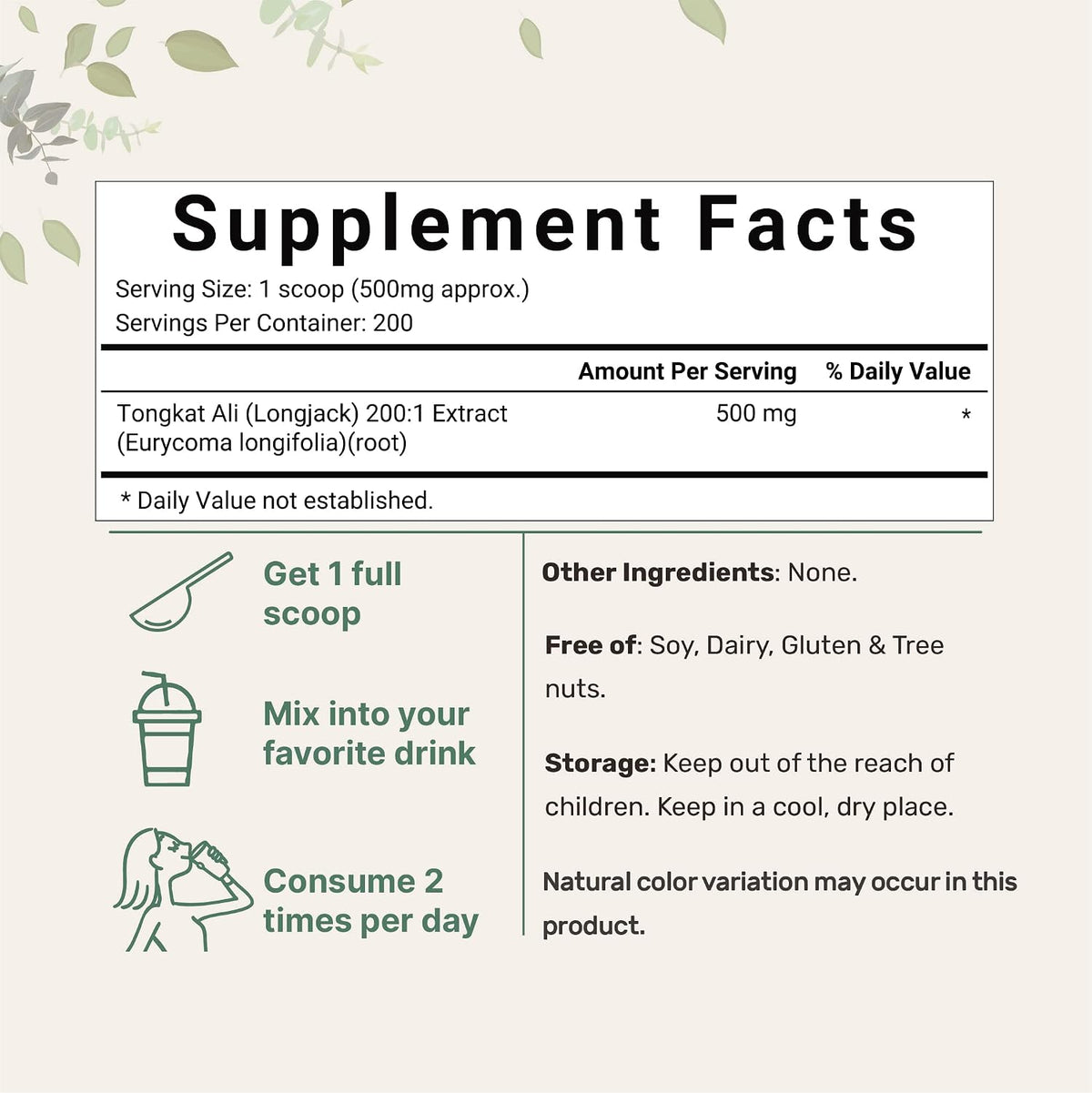 Micro Ingredients Tongkat Ali 200:1 Extract Powder for Men (100g) - görsel 2