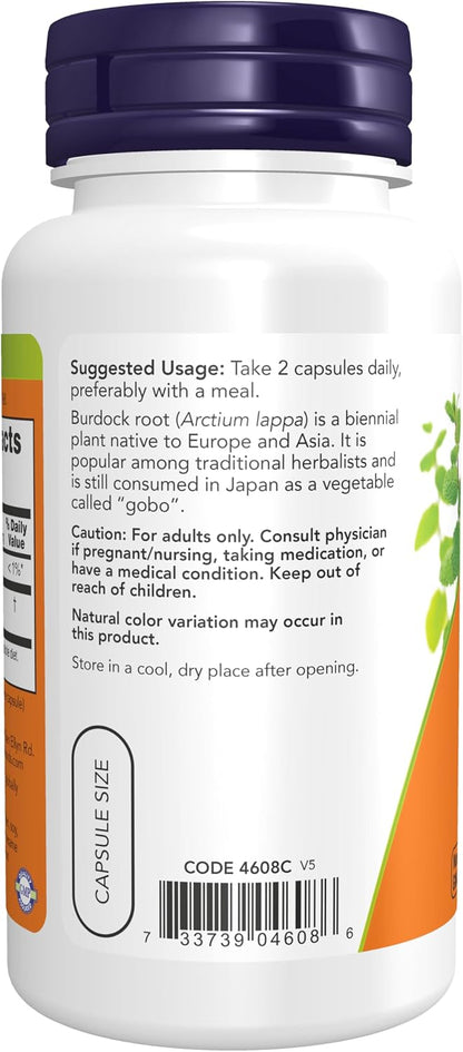 NOW Foods Burdock Root (Arctium lappa) 430 mg, Herbal Food Supplement, 100 Vegan Capsules