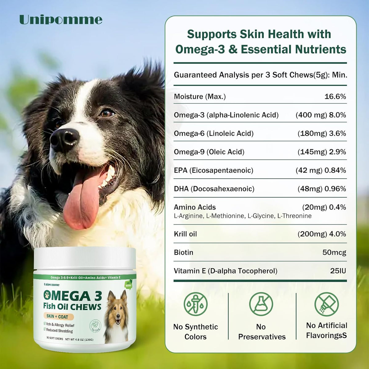Dog Allergy Relief Chews - Omega-3 Fish Oil – Skin and Coat Health: Essential fatty acids improve moisture – Image 3