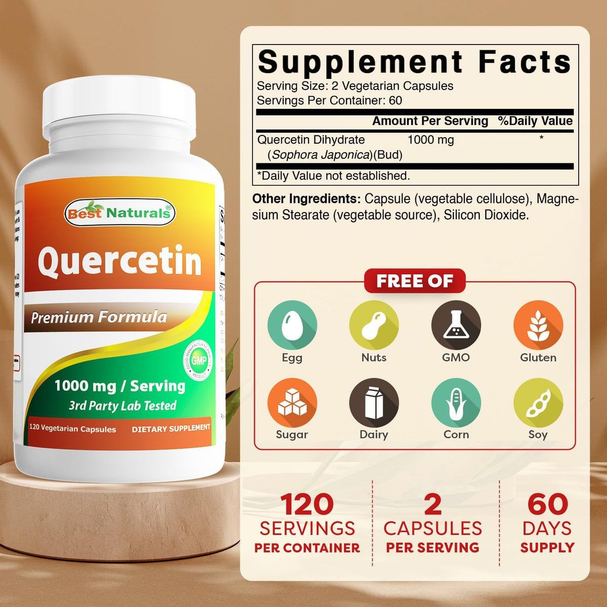 Best Naturals Quercetin 1000 mg - 120 Veggie Capsules, 3-Pack - görsel 2