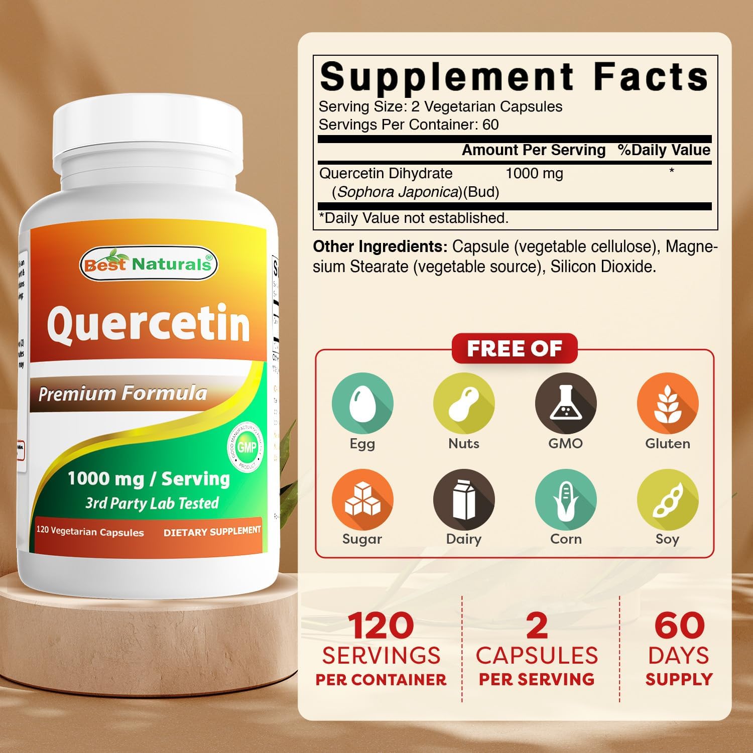 Best Naturals Quercetin 1000 mg - 120 Veggie Capsules, 3-Pack - görsel 2