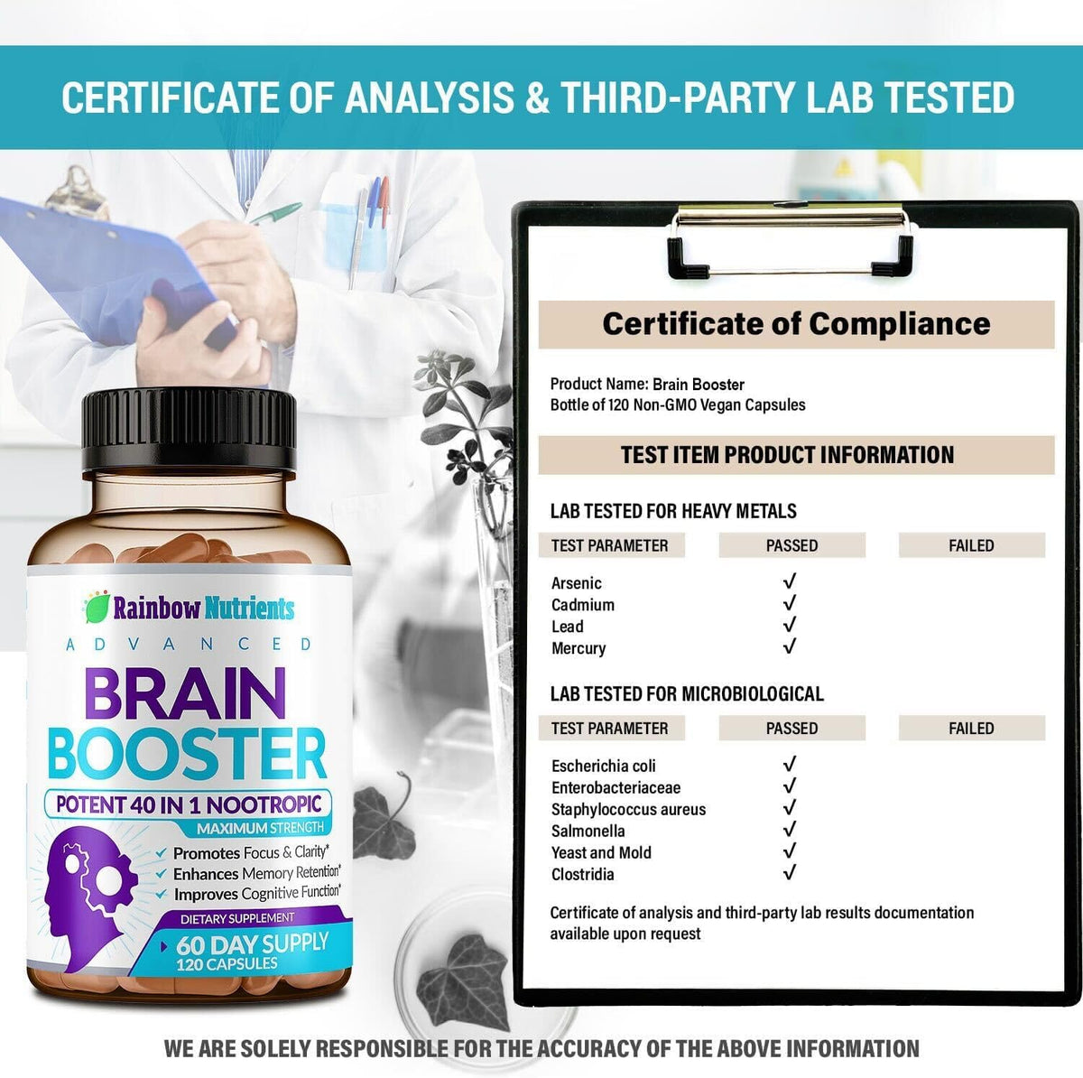 40-in-1 Brain Booster Supplements for Memory, Focus, Clarity, Energy, Performance | Natural Nootropic Brain Support Supplement with DMAE, Bacopa Monnieri & More | For Men & Women | 120 Veggie Capsules - görsel 6