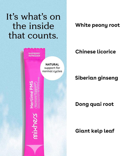 Hertime PMS - Supports a Healthy Menstrual Cycle - with Minerals, Peony Roots, Siberian Ginseng - Sugar-Free - 15 Drink Packets - Raspberry Lemonade