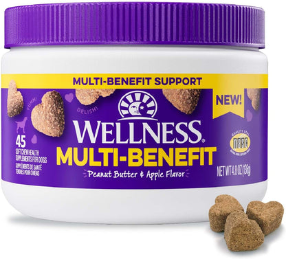 Wellness Peanut Butter & Apple Flavour Soft Chews Multi-Benefit Supplements for Dogs, 45 Chews
