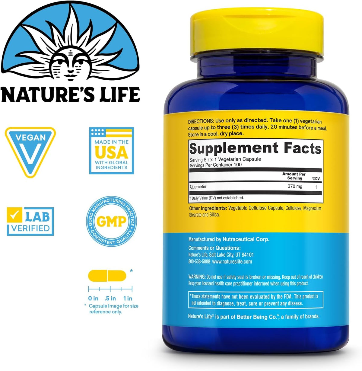 Nature's Life Fortifying Quercetin 370 mg – Bioflavonoid Support for Overall Wellbeing – 100 Vegetarian Capsules - görsel 2