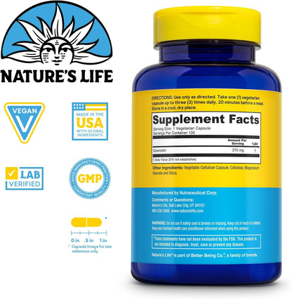 Nature's Life Fortifying Quercetin 370 mg – Bioflavonoid Support for Overall Wellbeing – 100 Vegetarian Capsules