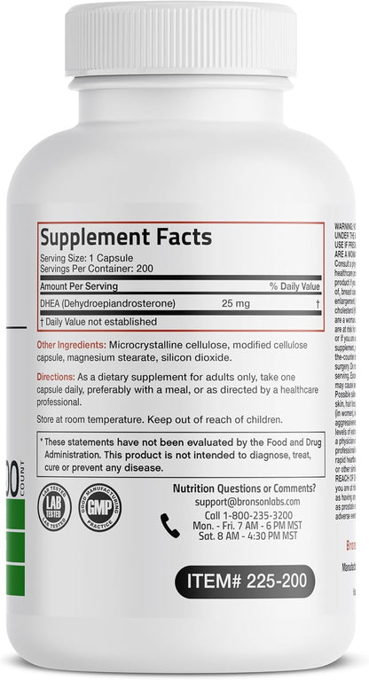 Bronson DHEA 25 mg Once Daily Formula, 200 Capsules