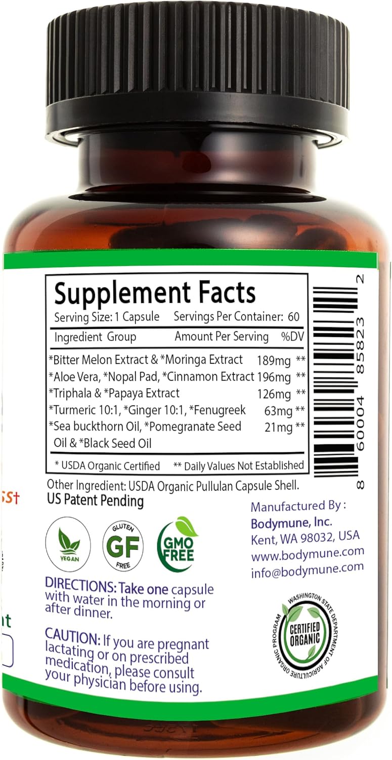 Bodymune Blood Sugar Blend – Organic Blood Sugar Support Food Supplement with Bitter Melon, Moringa & Black Seed Oil – 66 Capsules - görsel 3