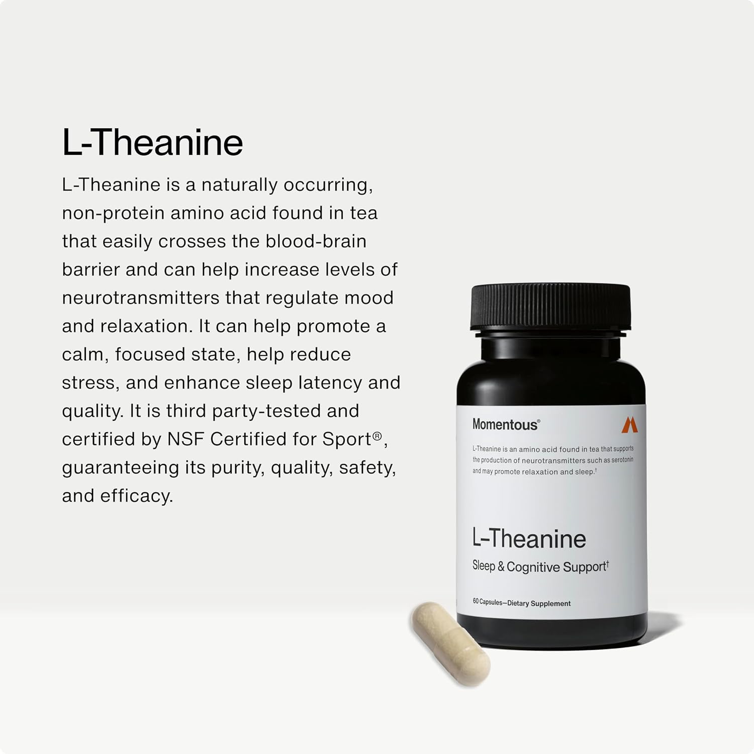 Momentous L-Theanine 200 mg - 60 Capsules - NSF Certified for Sport - görsel 2