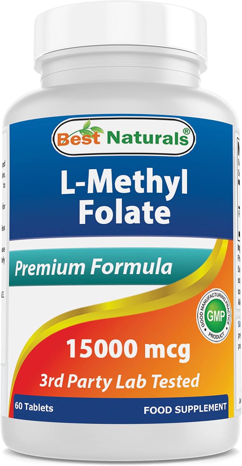 Best Naturals Methyl Folate 15000 mcg (15 mg) - Highly Bio-available 5-MTHF, 60 Tablets - görsel 1