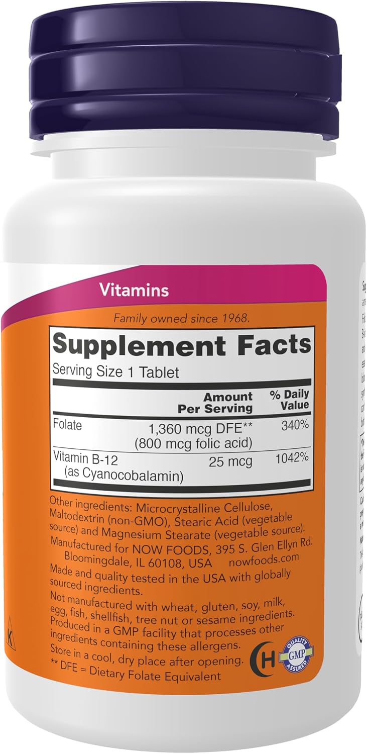 NOW Foods Folic Acid 800 mcg Tablets, Pack of 2 - görsel 3