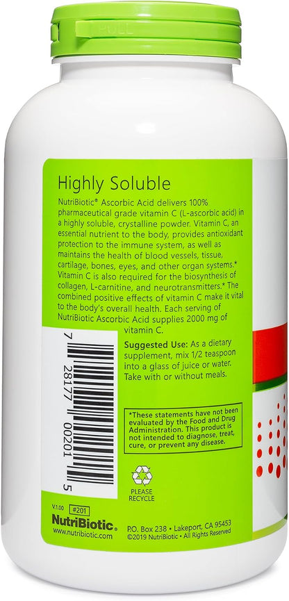 NutriBiotic Ascorbic Acid Vitamin C Powder, 454 g - Pharmaceutical Grade L-Ascorbic Acid